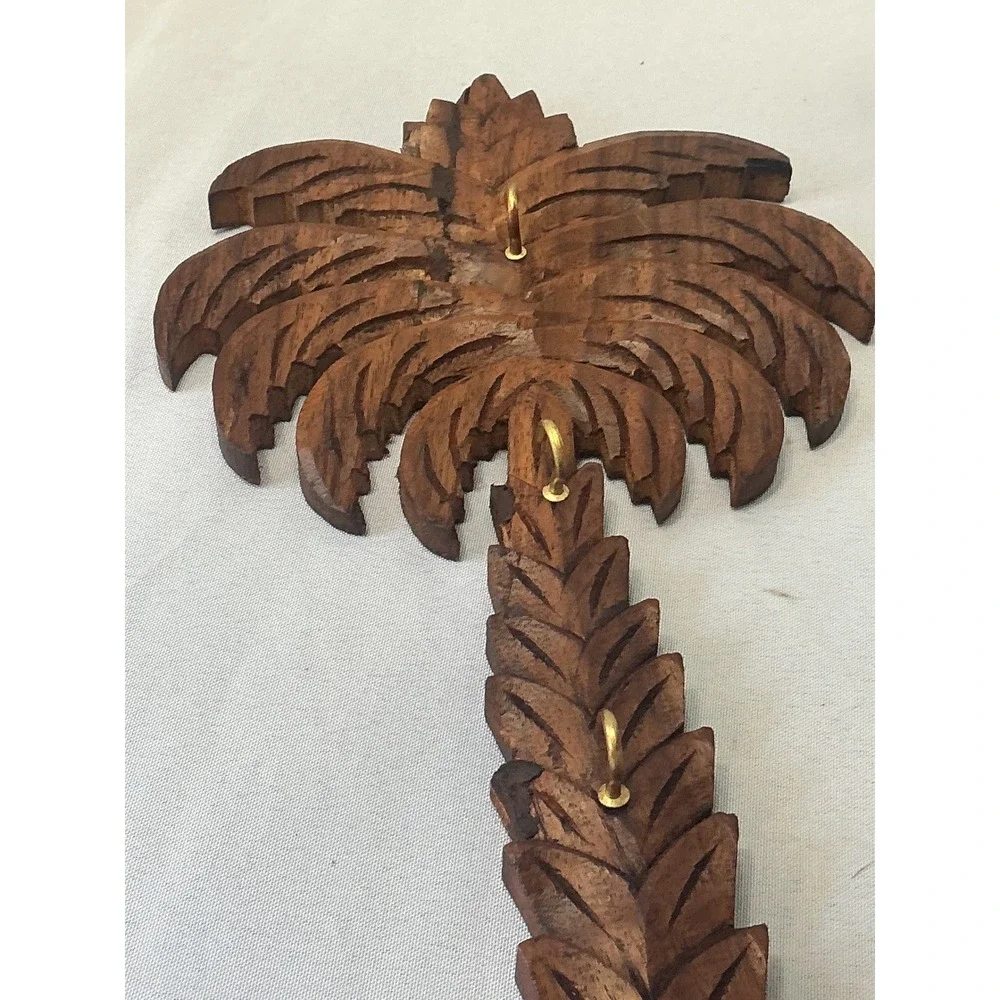 Vintage Florida Souvenir Hand Carved Wood Palm Tree Key Rack Wall Decor 12 Inch